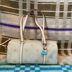 Dooney and Bourke tan polka dot vintage barrel fabric handbag perfect condition